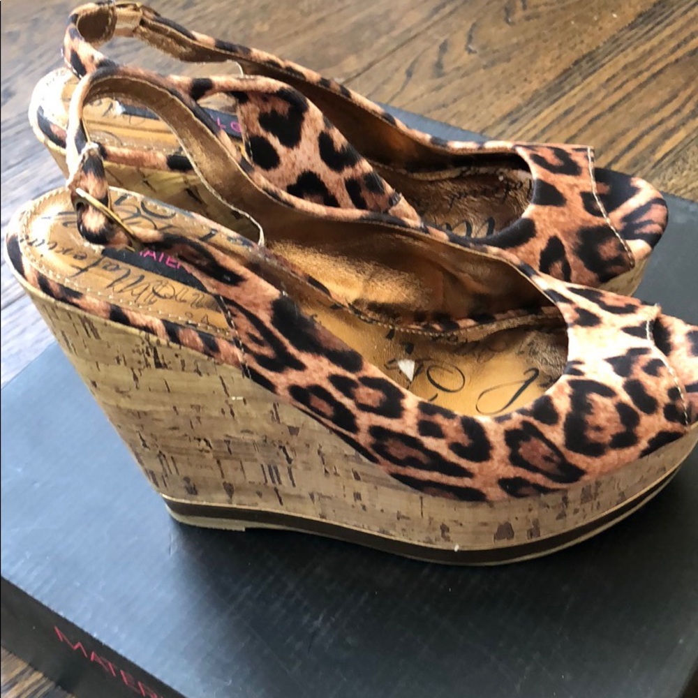 Leopard print peep toe wedge cork heel